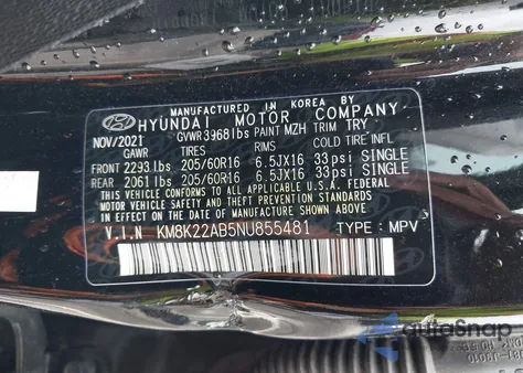2022 Hyundai Kona Se from USA, damaged, VIN KM8K22AB5NU855481